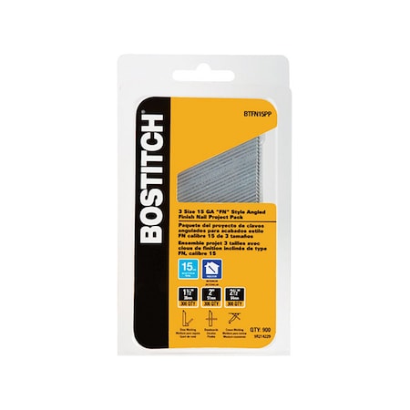 Bostitch Collated Finishing Nail, Steel, Coated Finish, 15 ga, 900 PK BTFN15PP